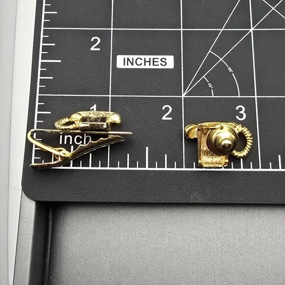 VTG Rugin Gold Tone Retro Push Button Telephone Tie Clip & Pin Set - Picture 4 of 4